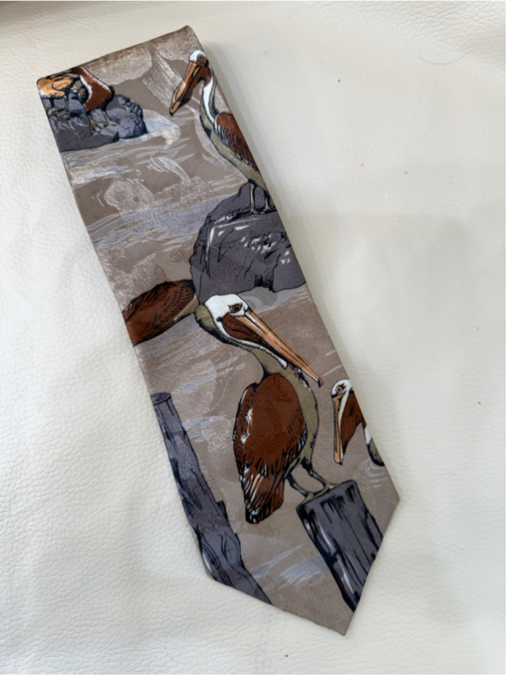 Vintage Lost Kingdom Pelican Tie Men’s Wide 4” Bird Coastal Novelty Necktie USA